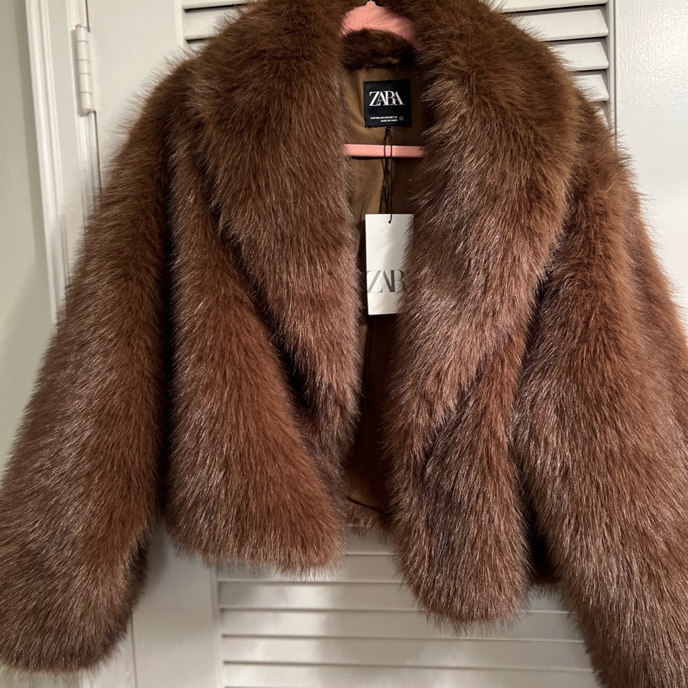 Zara Women's Chic Brown Teddy Jacket